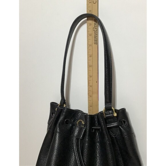 C Wonder Bucket Shopper Drawstring Tote Bag Shoulder Bag Black Pebbled Leather - Picture 15 of 16